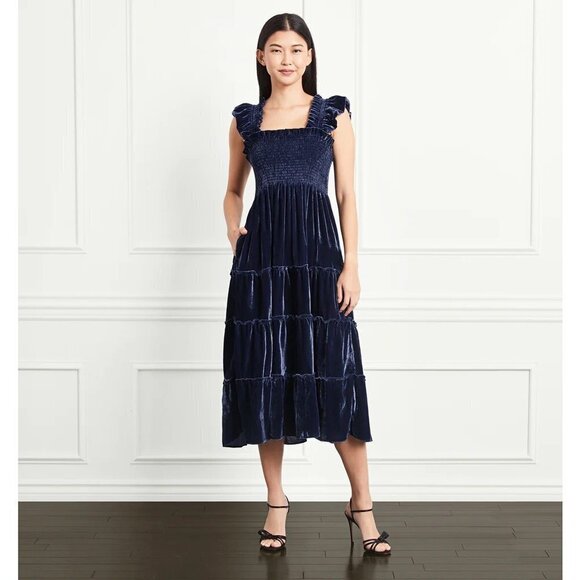 💕HILL HOUSE💕 ~ Ellie Nap Dress ~ Navy Blue Velvet Large NWT - Picture 2 of 15